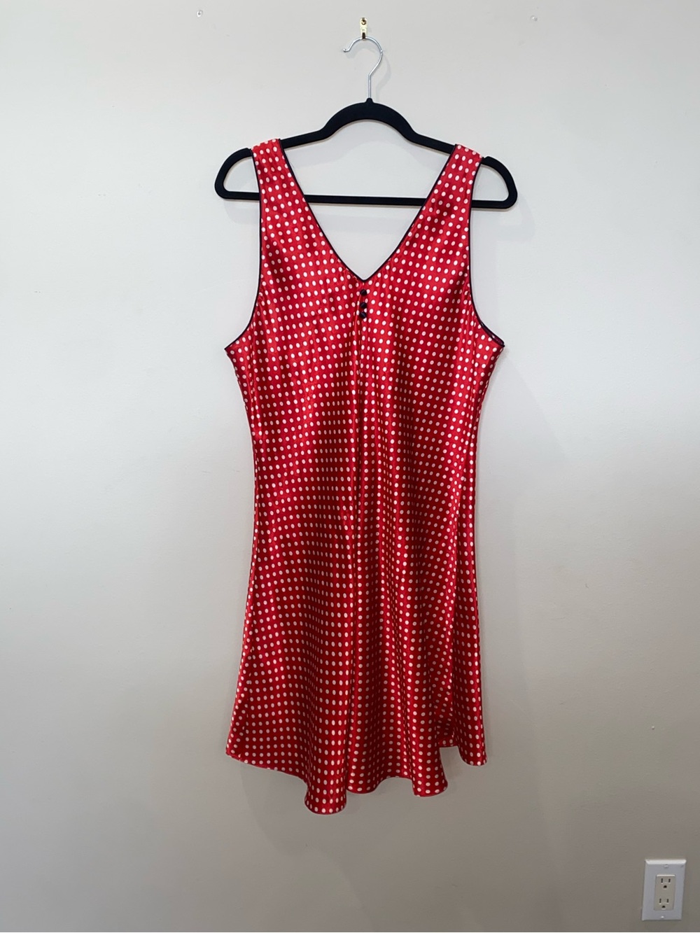 *Rare* Vintage 90s Go Softly Sleeveless Red Polka Dot Satin Mini Dress
